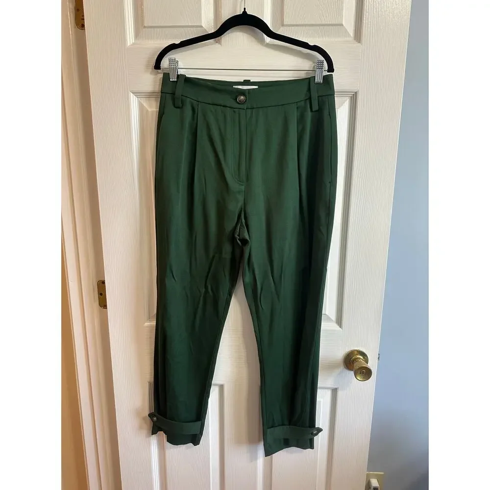 Reiss Duke Pleat Front Tapered Trousers Green Sz US 8 Women’s Dress Pants Great! - Picture 4 of 8